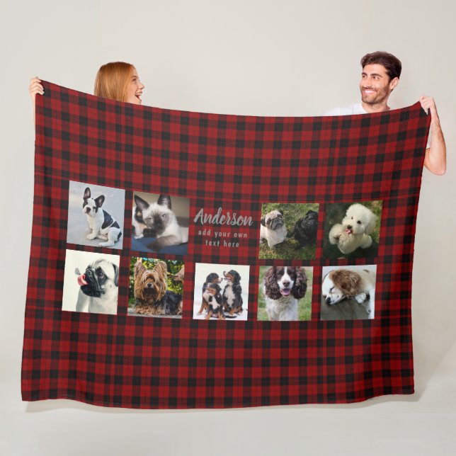 Couverture Polaire Pet Photo Collecte Blanche - Buffalo Plaid - Mémoi (En situation)