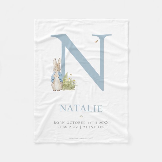 Couverture Polaire Peter Rabbit | Lettre personnalisée N (Devant)