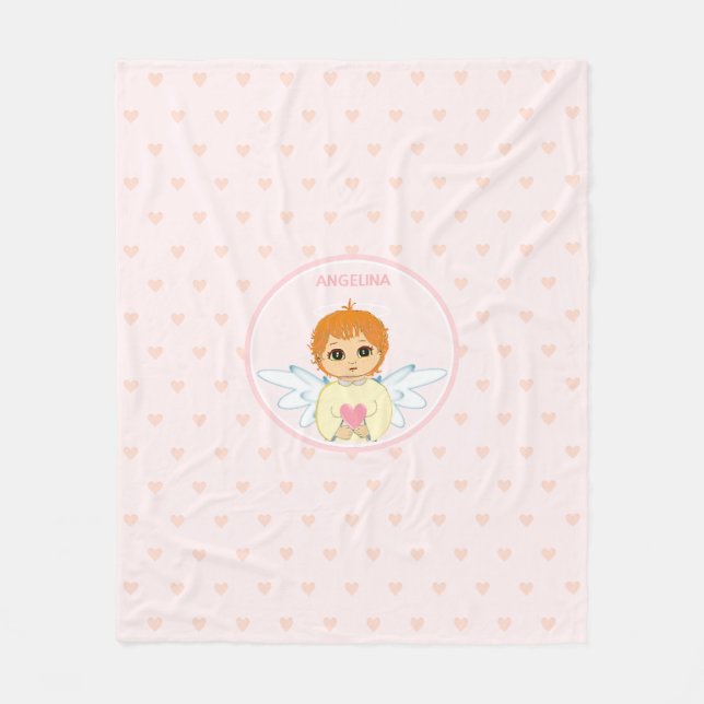 Couverture Polaire Petit Ange mignon avec motif du coeur sur rose cla (Devant)
