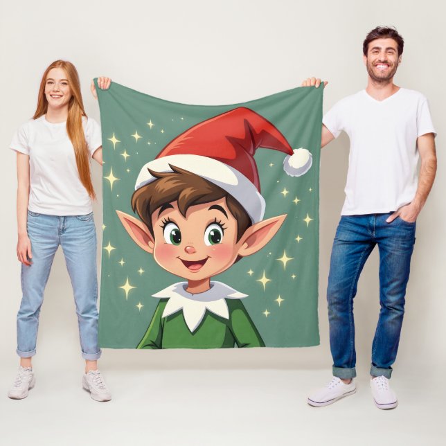 Couverture Polaire Petit elfe mignon avec un chapeau de Noël (En situation)