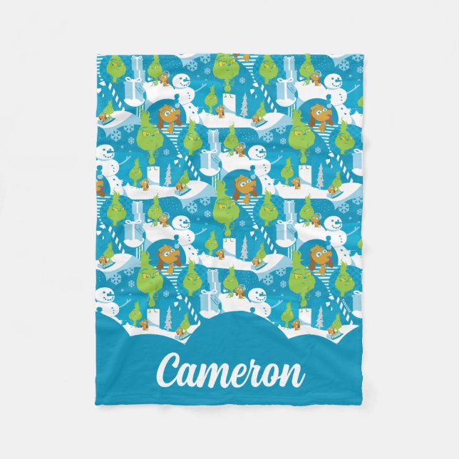 Couverture Polaire Petit Grinch | Joyeux Motif Turquoise Grinchmas (Devant)