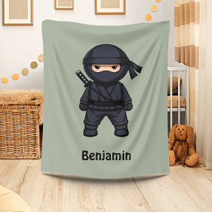 Couverture Polaire Petit Ninja Nom personnalisé Vert Sage