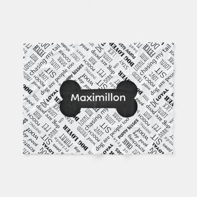 Couverture Polaire PETIT os noir avec nom sur blanc (Devant (Horizontal))