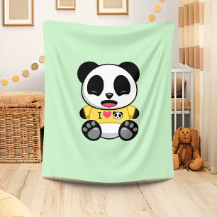 Couverture Polaire Petit Panda mignonne en T-shirt jaune sur vert