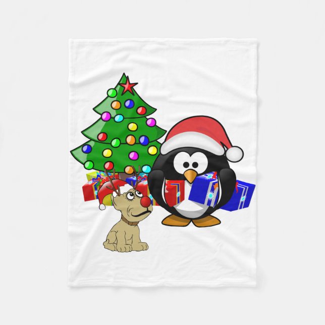 Couverture Polaire Petit Penguin Père Noël et Rindeer Chien (Devant)