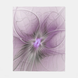 Couverture Polaire Petite Beauté Moderne Gris Mauve Art Fractal Fleur