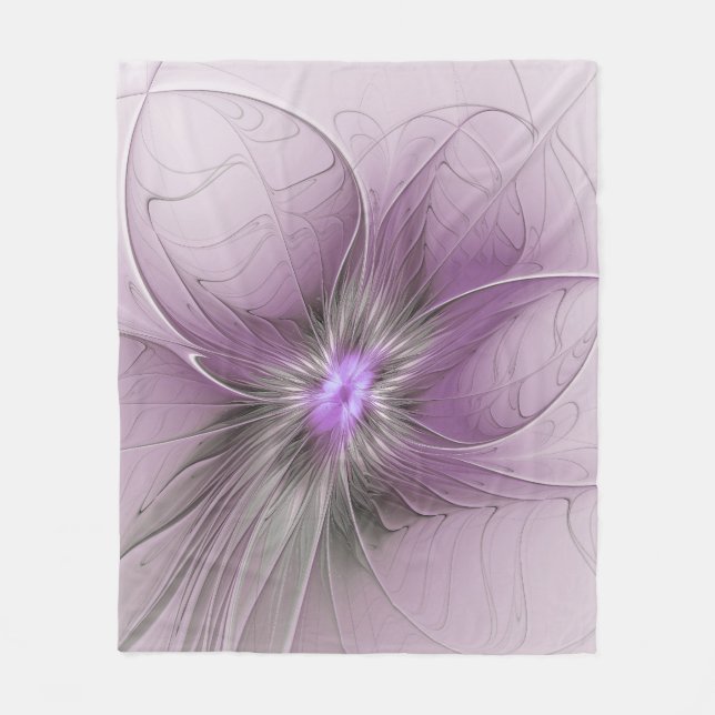 Couverture Polaire Petite Beauté Moderne Gris Mauve Art Fractal Fleur (Devant)