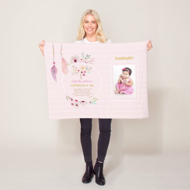 Couverture Polaire Petite-fille 1er anniversaire PHOTO POEM NOM & Dat (En situation)