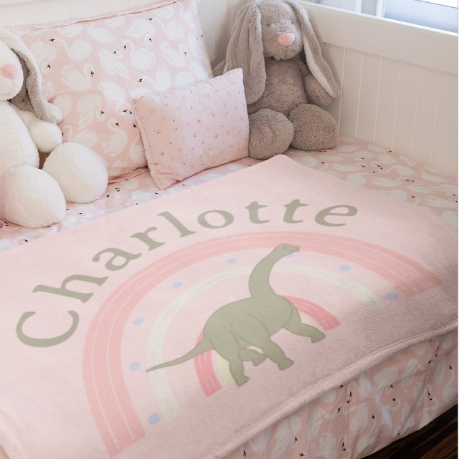 Couverture Polaire Petite fille personnalisée Dinosaure arc-en-ciel r (Custom Little Girl Dinosaur Rainbow Pink Fleece Blanket
)