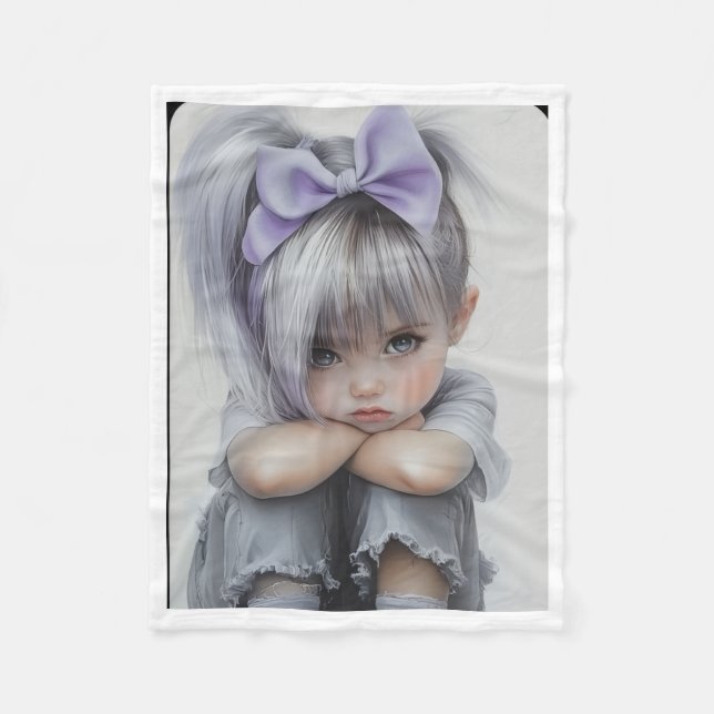Couverture Polaire Petite Fille Triste Écharpe Arc Violet (Devant)