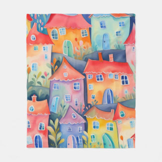 Couverture Polaire Petites maisons pastel de couleur douce, couleur p