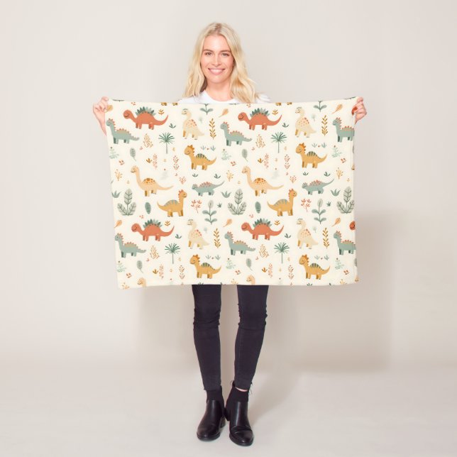 Couverture Polaire Petits Dinosaures Beige Neutre Tons (En situation)