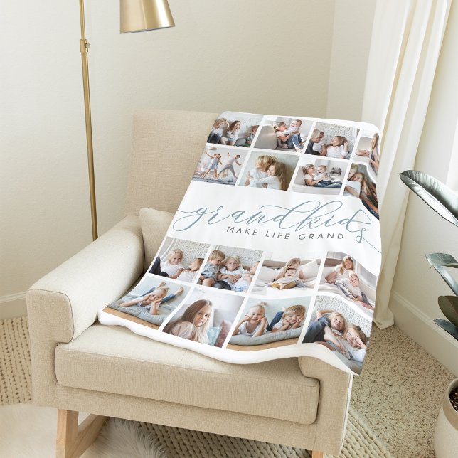Couverture Polaire Petits-enfants font la vie Grand 16 Photo Collage (Créateur téléchargé)