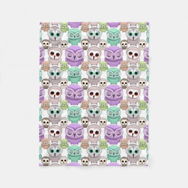 Couverture Polaire Petits hiboux mignons aux couleurs pastel (Devant)