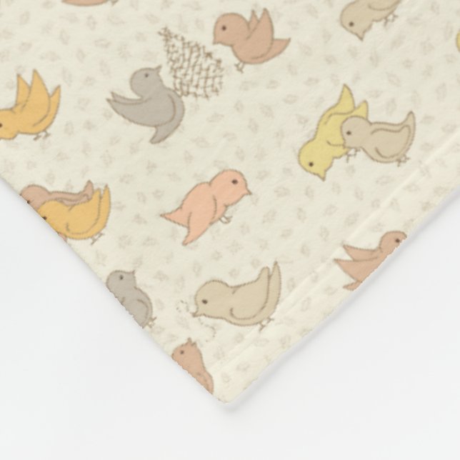 Couverture Polaire Petits oiseaux et plumes sur beige - motif. (Coin)