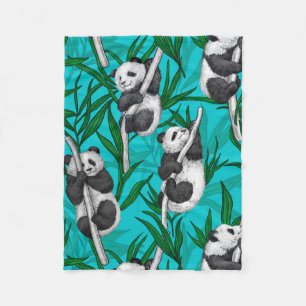 Couverture Polaire Petits panda turquoise