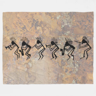 Couverture Polaire Petroglyphe Kokopelli Horn and Flute Player
