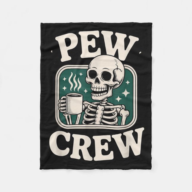 Couverture Polaire Pew Crew Skeleton With Coffee, Funny Church Tee  (Devant)