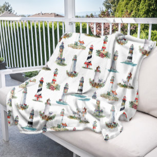 Couverture Polaire Phare de Noël nautique Blanc