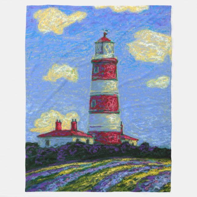 Couverture Polaire Phare Pastel et champs de lavande (Devant)