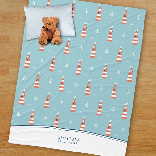 Couverture Polaire Phare pour enfants et Motif d'Ancres sur Blue (Créateur téléchargé)