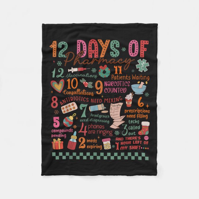 Couverture Polaire Pharmacy Christmas Shirt - 12 Days Of Pharmacy Tec (Devant)