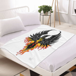 Couverture Polaire Phénix Ardente Oiseau de Feu Tribal Noir Flammes