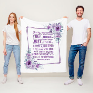Couverture Polaire Philippiens 4:8 Noble Bible Verse Violet Floral