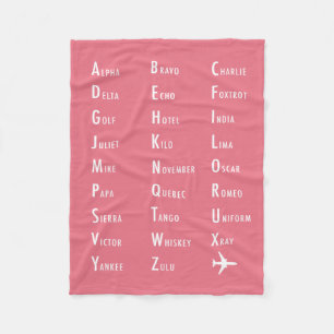 Couverture Polaire Phonétique Alphabet Aviation Pink Fleece Blanche