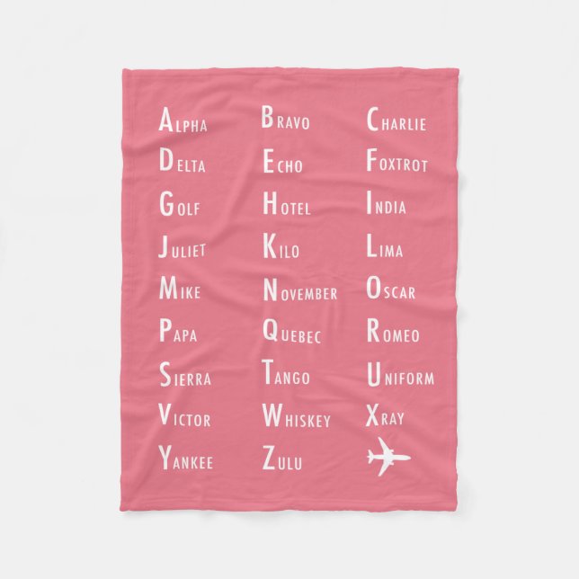 Couverture Polaire Phonétique Alphabet Aviation Pink Fleece Blanche (Devant)
