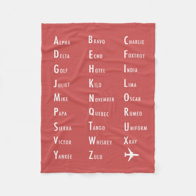 Couverture Polaire Phonétique Alphabet Aviation Tomato Fleece Blanche (Devant)