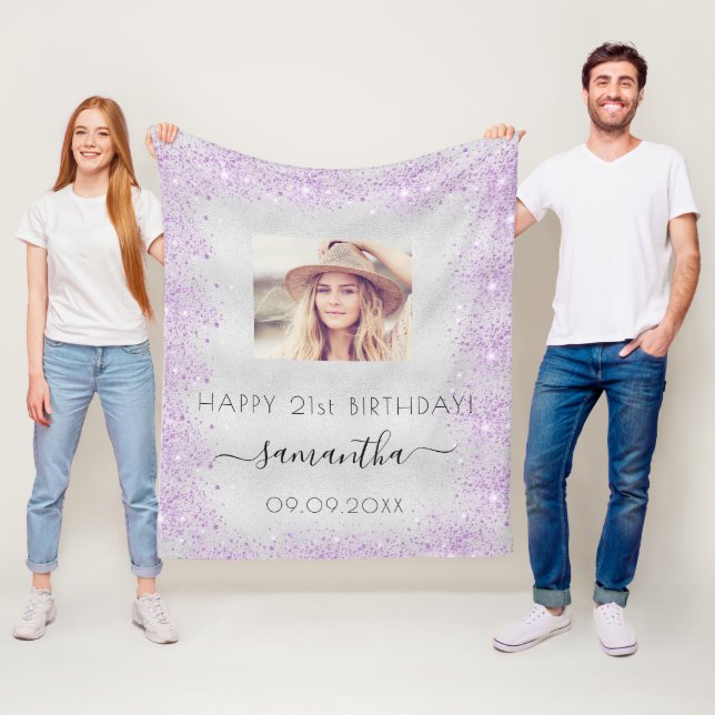 Couverture Polaire Photo Anniversaire argent violet parties scintilla (En situation)