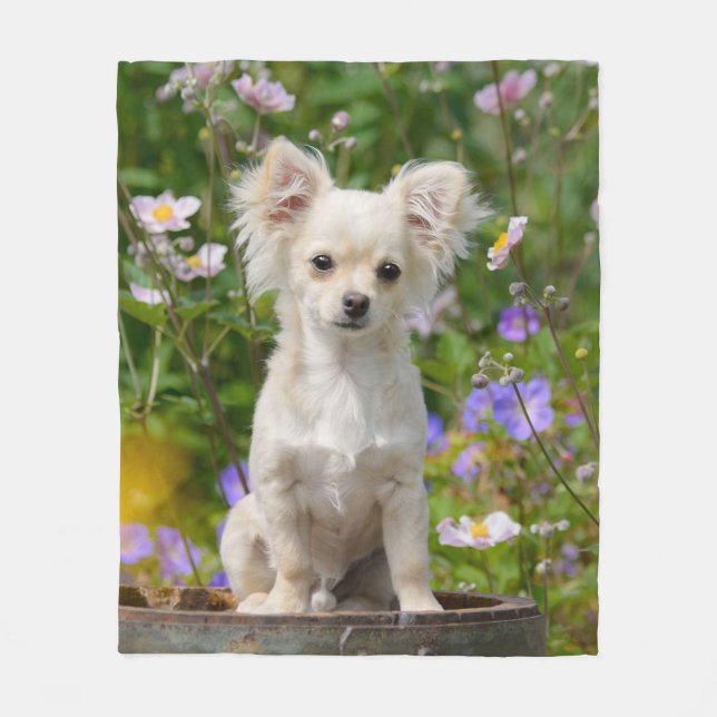 Couverture Polaire Photo aux cheveux longs mignonne de chiot de chien (Devant)