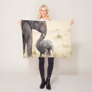 Couverture Polaire Photo bébé de l'éléphant de l'amour maternel