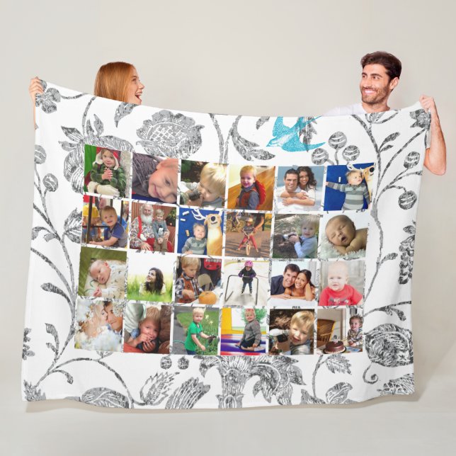 Couverture Polaire Photo Collage Blue Grey Floral Family Photos (En situation)