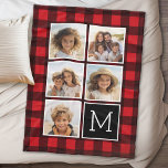Couverture Polaire Photo Collage Monogramme Rouge Buffle Noir Plaid<br><div class="desc">Arrière - plan inclut un Motif chèque manly en option - Utilisez cinq photos de carré Instagram ou vraiment n'importe quelle image pour créer un cadeau unique et personnel. Ou vous pouvez garder le chiot hipster et faire un gardien branché. Si vous avez besoin d'ajuster les images, cliquez sur l'outil...</div>