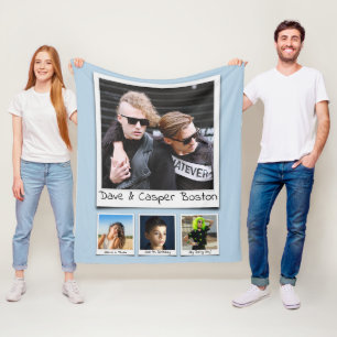 Couverture Polaire Photo Collage Monogrammes Noms Poudre Bleu Moyen