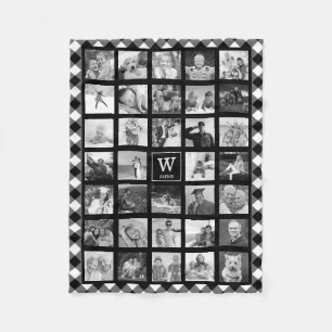 Couverture Polaire Photo Collage noir Buffalo plaqué Nom du monogramm