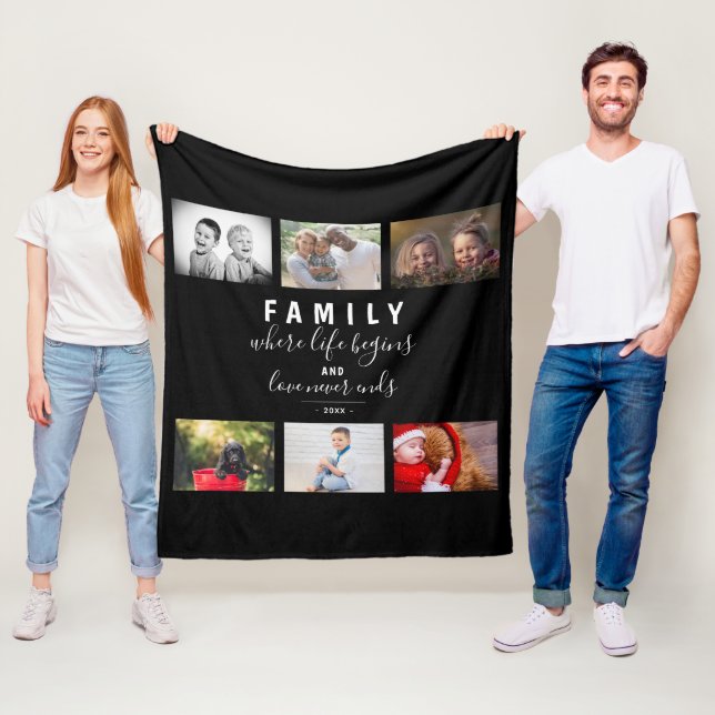 Couverture Polaire Photo Collage noir Script famille Keepsaké dire (En situation)