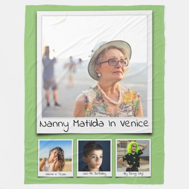 Couverture Polaire Photo Collage Noms Monogrammes Pistachio Green Lar (Devant)