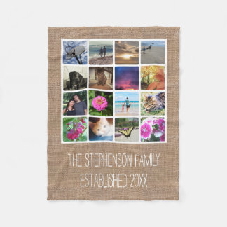 Couverture Polaire Photo Collage personnalisé 16 Photo Burlap-Look Mo