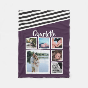 Couverture Polaire Photo Collage personnalisé unique violet rayé