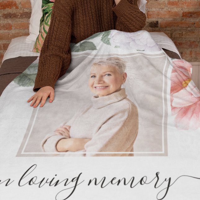 Couverture Polaire Photo commémorative personnalisée Peony Floral (Custom Memorial Floral Peony Blanket, a token of remembrance that merges comfort and sentiment.)
