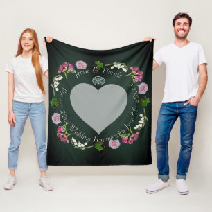 Couverture Polaire Photo Custom Floral Heart Mariage Anniversaire Gri