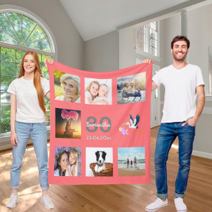 Couverture Polaire Photo d'anniversaire collage corail