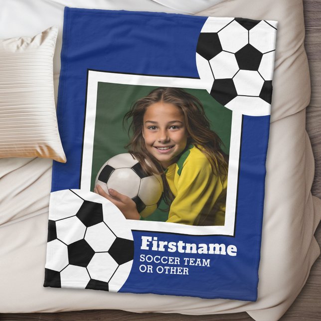 Couverture Polaire Photo de balle de football Ajouter votre nom - Peu (Personalized fleece blanket - Sports Theme)