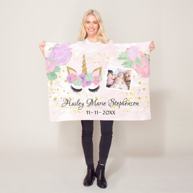 Couverture Polaire Photo de bébés de licorne personnalisée par (En situation)