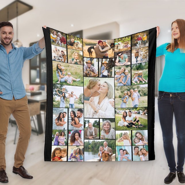 Couverture Polaire Photo de famille Collage 31 Photo noir (Créateur téléchargé)