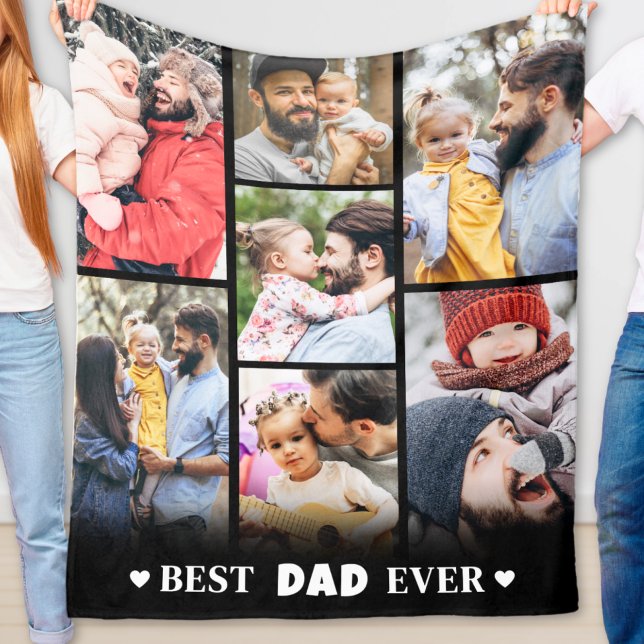 Couverture Polaire Photo de famille personnalisée moderne papa (Modern Personalized Family Photo Collage Dad Fleece Blanket)