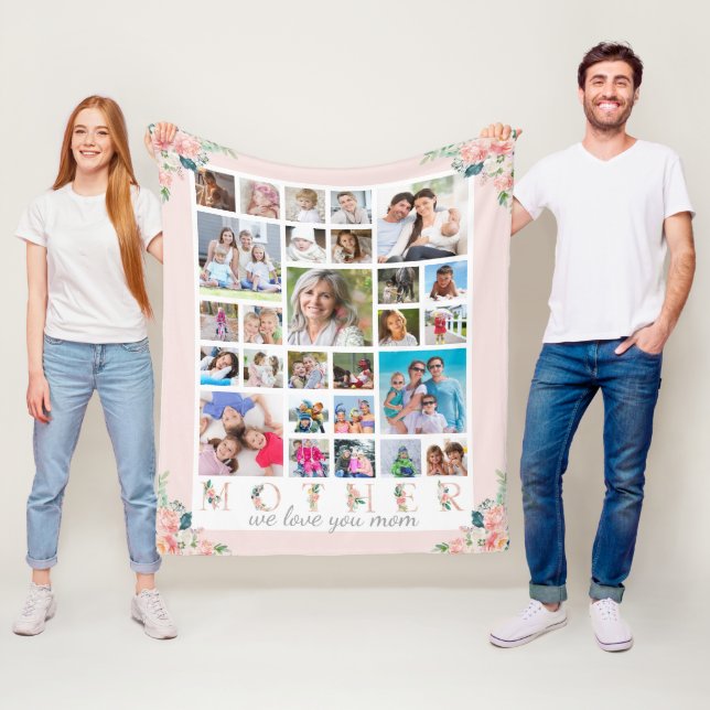 Couverture Polaire Photo de la MÈRE moderne Collage rose pâle (En situation)